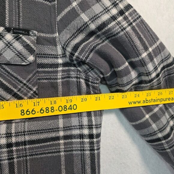 O'Neill Sherpa Lined Shacket Jacket Button Front Super Fleece Mens S Grey Plaid - Picture 7 of 7